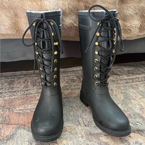Sam Edelman Black Lace-Up Rain Boots